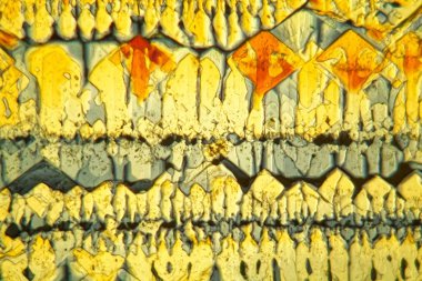 Mikroskop altında Potasyum ferricyanide simetrik olarak yetiştirilen kristaller