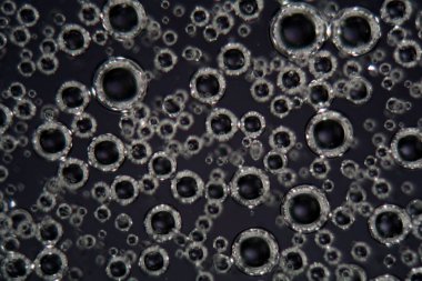 Mikroskop altında yüzey aktif sıvıda ve polarize ışıkta hava kabarcıkları