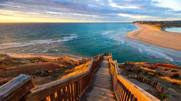 Paseo Marítimo South Port Beach Atardecer Port Noarlunga Australia Del — Foto de Stock