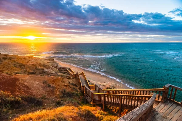 Onkaparinga River Mouth View Point Atardecer Port Noarlunga Australia Meridional — Foto de Stock