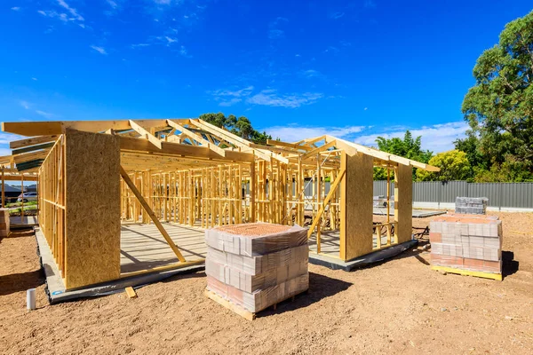 Typical Australian house with masonry veneer walls under construction in South Australia