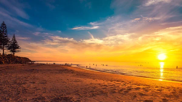 Christies Beach View People Swimming Enjoying Beautiful Sunset Warm Summer — Φωτογραφία Αρχείου