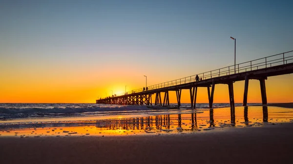 Praia Port Noarlunga Com Jetty Pôr Sol Austrália Sul — Fotografia de Stock