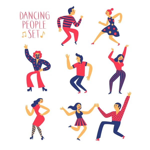 人がダンスを設定します あなたのデザインのカラフルな漫画イラスト — ストックベクタ