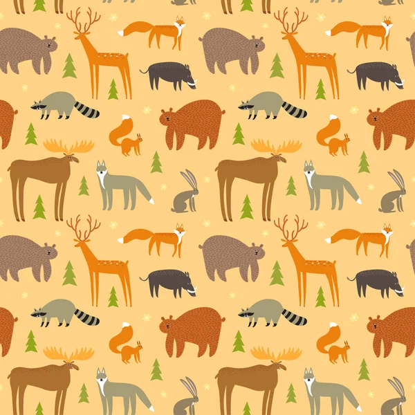 Şirin Orman Hayvanlar Karikatür Seamless Modeli Hayvan Doku Tasarımınız Için — Stok Vektör