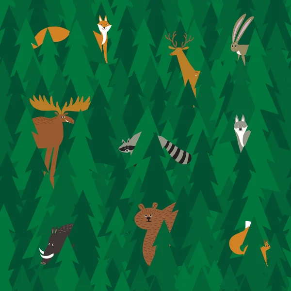 Patrón Sin Costuras Con Lindos Animales Del Bosque Bosque Amor — Vector de stock