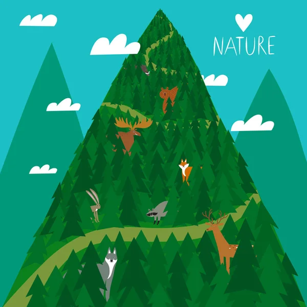 Χαριτωμένα Ζώα Του Δάσους Στο Δάσος Εικονογράφηση Φύση Αγάπη Για — Διανυσματικό Αρχείο