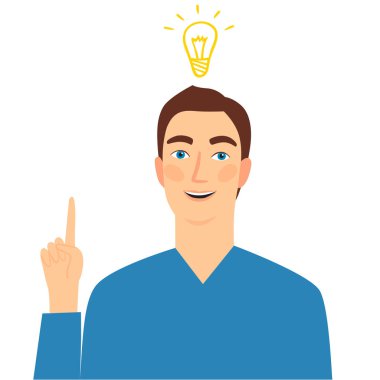 Bir fikir olan çocuk. Tasarımınız için karikatür kavramsal çizimi.