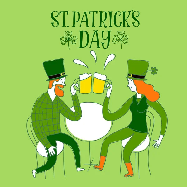 Cute cartoon pair celebrating Saint Patrick's Day — Stock Vector