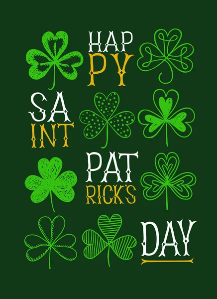 St. Patrick's day poster with doodle shamrocks. — Stock Vector