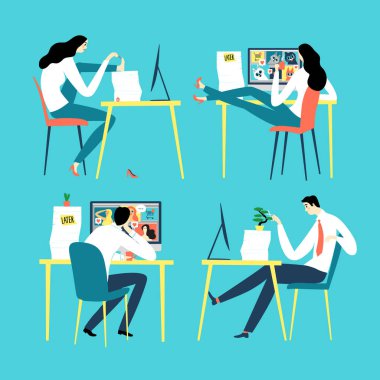 Erteleme caroon illüstrasyon Ofis çalışanları ile ayarla.