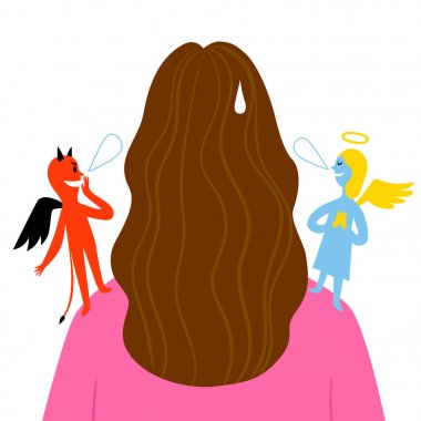  Angel and devil on whispering on a woman's shoulders clipart
