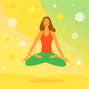 Güzel kız meditasyon ve levitating.