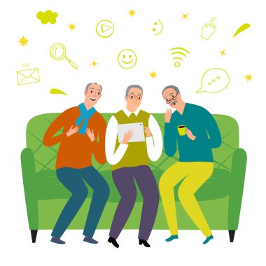 Bir tablet üzerinde bir kanepe görünümlü video karikatür eski beyler 