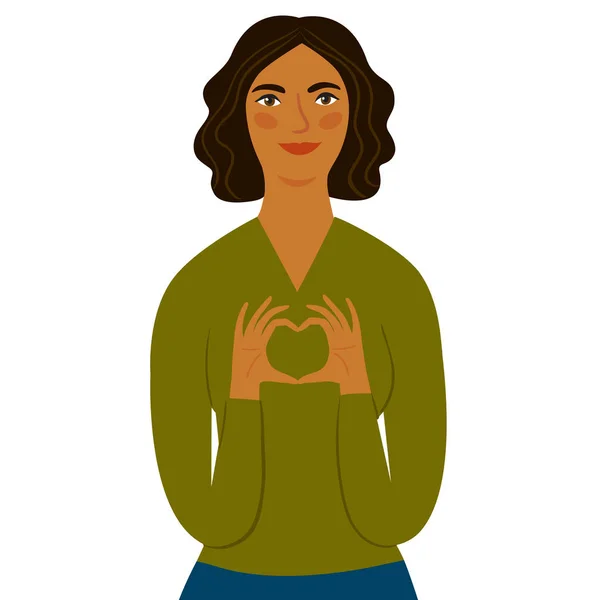 Urocza etniczna dziewczyna pokazując symbol serca z jej fingures. — Wektor stockowy