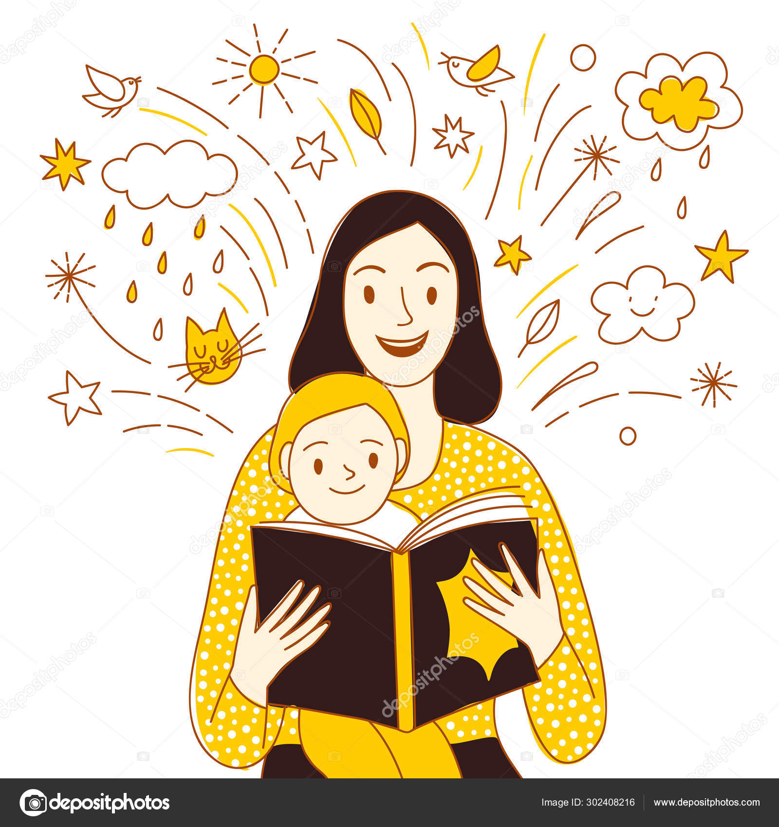 Mother and child reading a book together cartoon illustration. Stock Vector Image by ©shtonado #302408216 Mother and child reading a book together cartoon illustration. Stock Vector Image by ©shtonado #302408216