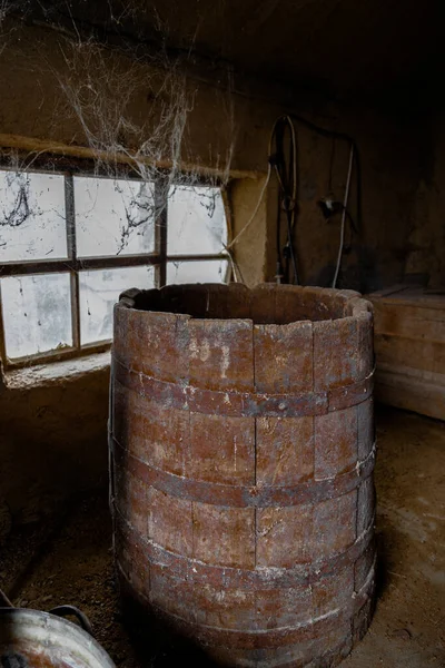 Spider web in the corner of an abandoned window — Stock Photo, Image