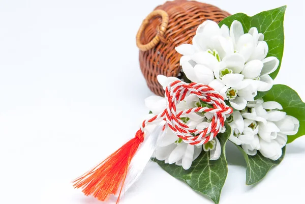 Sneeuwklokjes Rode Witte String Martisor Wit Met Kopie Space Oost — Stockfoto