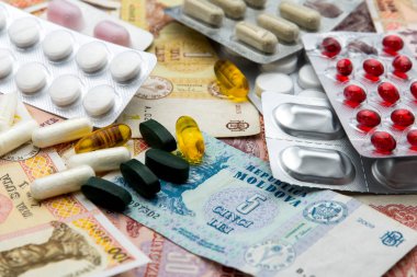 Moldova lei para birimi faturaları ve tıbbi ilaçlar sağlık giderleri kavramı 