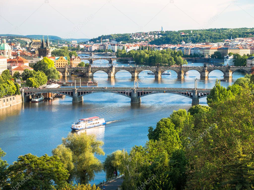 prague, view over vltava and charles bridge 