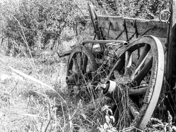 abandoned old cart in black and white