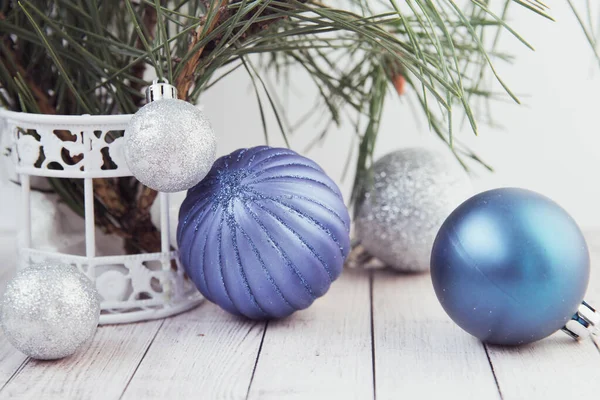 Christmas tree with blue balls — Stock Photo, Image