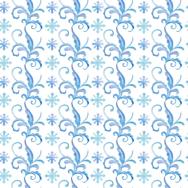 Modrá zima akvarel vzory — Stock fotografie