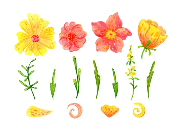 Set aus abstrakten Frühlingsblumen und Blättern für festliche Dekoration und Gestaltung. — Stockfoto