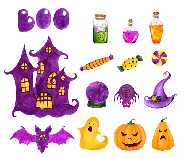 Seth Halloween watercolor, purple and orange and green color. — Stock Photo, Image