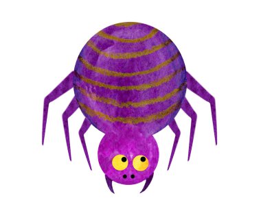Mor, çizgi film gibi, sarı gözlü ve sivri dişli şirin bir örümcek. Cadılar Bayramı Böcekleri.