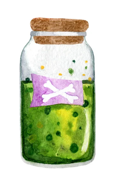 Couleur, bocaux de dessins animés de potions et de poisons pour Halloween. — Photo