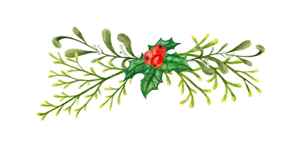 Buket clipart dari holly, cornflower dan mistletoe untuk dekorasi Natal. — Stok Foto