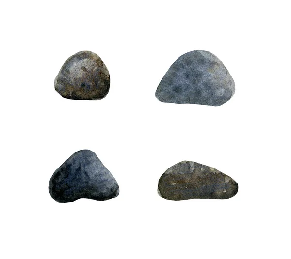 Piedras del río, gris, marrón. Niños acuarela ilustración. —  Fotos de Stock