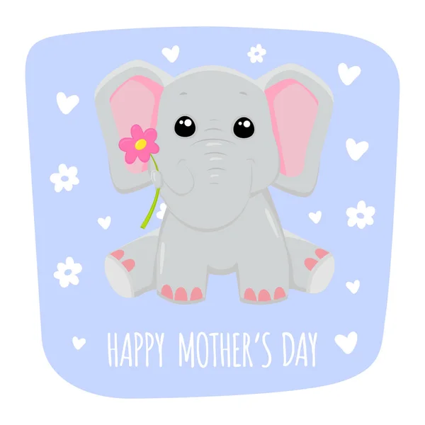 Śliczne Małe Dziecko Słoń Różowym Kwiatem Szablon Dzień Matki Pozdrowienia — Wektor stockowy