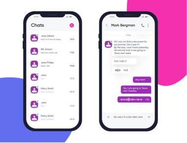 Vektör telefon sohbet arabirimi. SMS mesajları. Konuşma balonları. Kısa mesaj servisi kabarcıklar. Düz arabirimi. UI Ux arabirimi