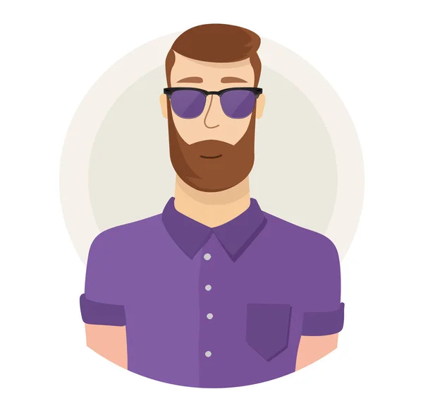 Homem personagem hipster rosto avatar em óculos. Estilo moderno e plano. Retrato masculino. Ilustração dos desenhos animados vetoriais . — Vetor de Stock