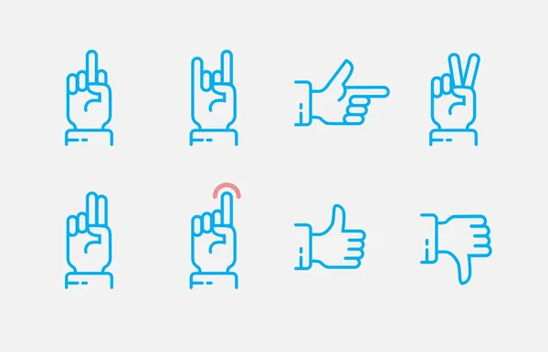 Gestos de mano conjunto de iconos de línea delgada. Vector pantalla táctil gestos iconos en estilo de línea delgada — Vector de stock