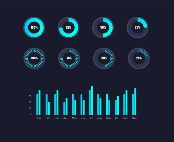 Infografik-Daten-Graphen. Vektor-Finanz- und Marketing-Diagramme. Netzwerk-Datenbildschirm mit Diagrammen und Diagrammen. Vektorgrafiken