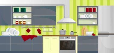 Yemek pişirmek için mutfak ile mutfak Açık yeşil iç