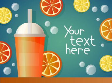 Metin için ücretsiz bir yer ile meyve suyu veya süt sallamak fincan ile Parlak afiş -