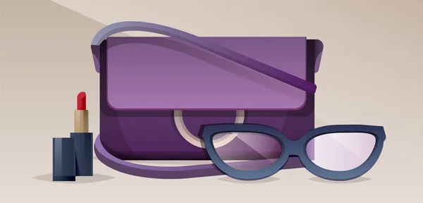 Set Gafas Sol Lápiz Labial Violeta — Vector de stock