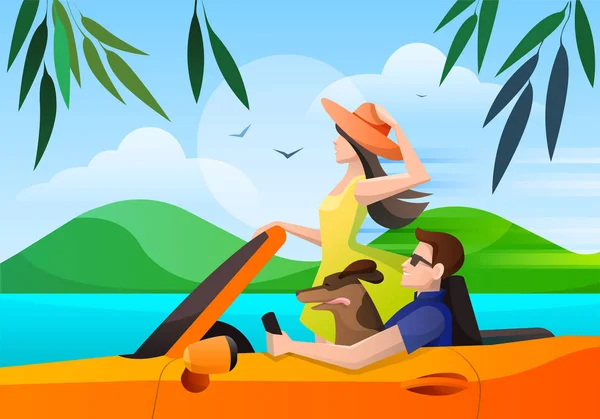 Summer Seaside Ride Orange Cabriolet — Stock Vector