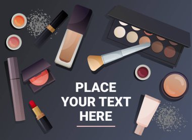 Makyaj aksesuarları ve kozmetik araçları ile şablon afişi