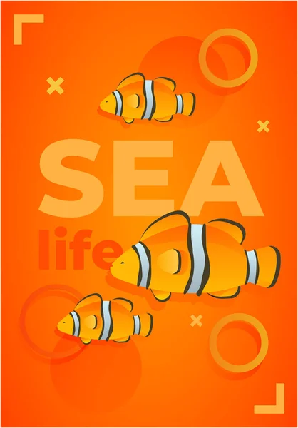 鲜亮的海报 以橙色小丑鱼 现代元素和文字 海洋生物 为代表 以水底生物为主题的矢量图解 — 图库矢量图片