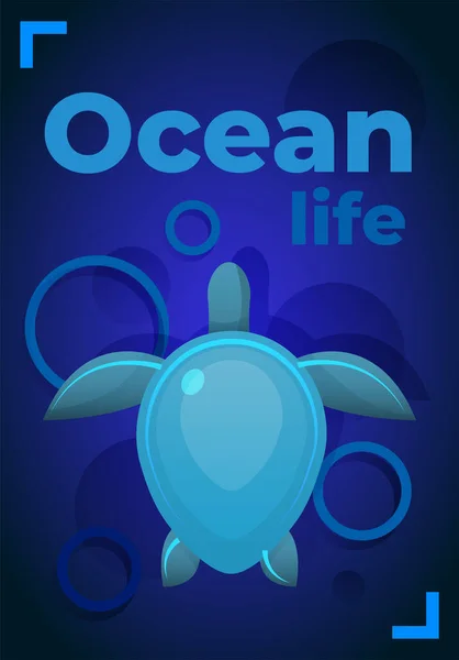 Vector Illustration Underwater Life Represented Ocean Turtle Modern Elements Text — Stock Vector