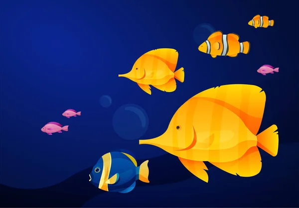 水底或海洋生物图景的矢量图解 收集明亮的鱼类 — 图库矢量图片