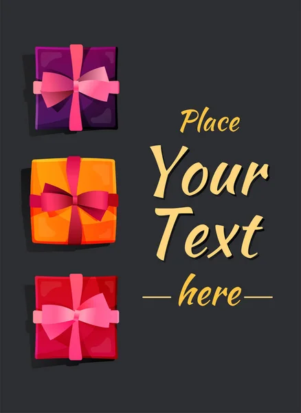 Illustration Mit Bunten Geschenkboxen Und Platz Für Ihren Text Passend — Stockvektor