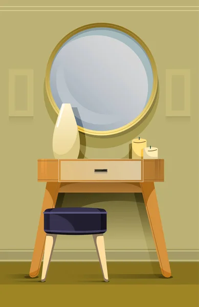 Elegante Interior Moderno Vestidor Con Espejo Silla Tocador Con Jarrón — Vector de stock