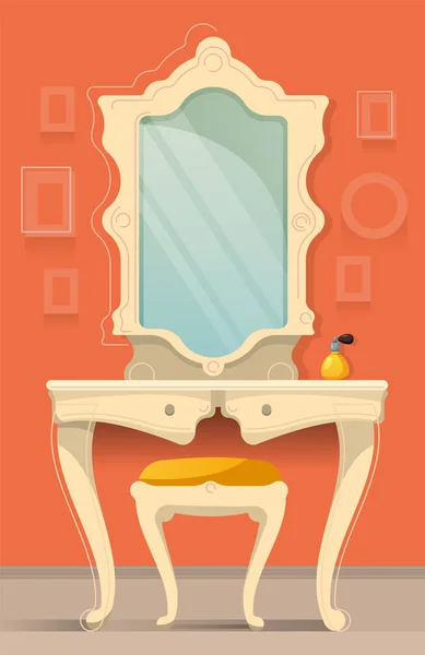 Інтер Класичної Вбиральні Дзеркалом Стільцем Туалетним Столиком Пляшками Ньому — стоковий вектор