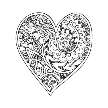 Kalp zentangle süs vektör ile doodle.